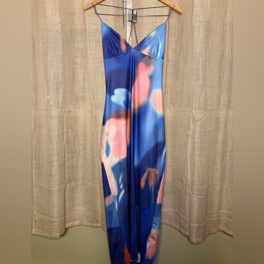 Blue and Pink Abstract Maxi Dress
